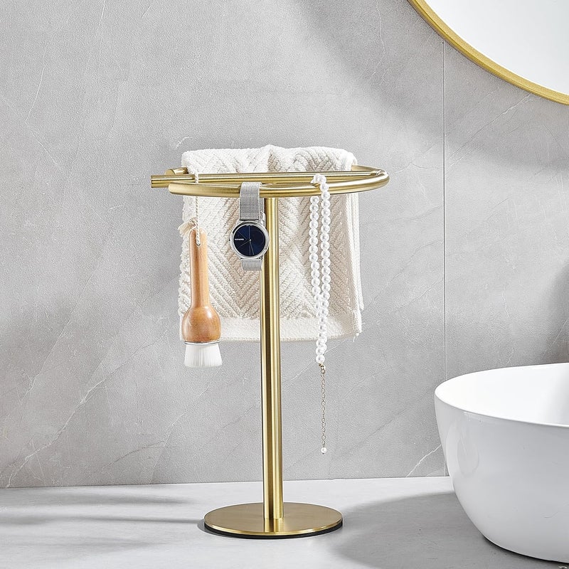 BTHRMHW Hand Towel Holder Stand,13 Inch Free-Standing Towel Rack Brushed Gold, SUS304 Stainless Steel Towel Bar Rack Stand, Tower Bar for Bathroom Kitchen Vanity Countertop - Image 3